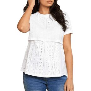 Verdusa Women's Maternity Short Sleeve Nursing Top Hollow Out Casual Pregnancy T Shirt