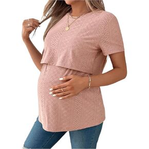 Verdusa Women's Maternity Short Sleeve Nursing Top Hollow Out Casual Pregnancy T Shirt