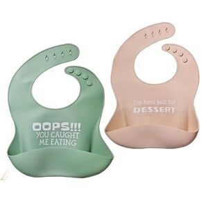 Set of 2 Waterproof Silicone Baby Bibs | Mess-Free Mealtime, Adjustable Buttons, Extra-Wide Pocket | in Saudi Arabia