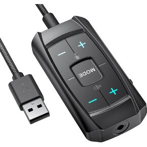 Inwa Aux to USB External Sound Card, Simultaneous Phone Discord Chat & Gaming Sound in Wired Headphone, USB to 3.5mm Jack Audio Adapter Works with PS5, PS4, PC, Switch, 7.1 Surround Sound