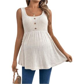 Women's Maternity Tank Top Scoop Neck Sleeveless Ruffle Hem Knit Tee Shirt Pregnancy Clothes