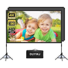 Projector Screen and Stand 120 inch,DUYIKJ Portable Black Projectoion Screen Indoor Outdoor 16:9 4K HD Wrinkle-Free and Four-Legged Frame Movie Screen with Carry Bag for Backyard Movie Night
