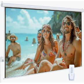 100" Motorized Projector Screen, Electric 4:3 Projector Screen with Remote Control, Indoor/Outdoor HD Movie Screen, Wall/Ceiling Mounted, Perfect for Home Office Theater TV, White