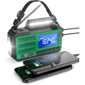 Esky 10000mAh Emergency Hand Crank Radio, AM/FM/NOAA Portable Weather Alert Radio with Flashlight, Solar Powered Rechargeable Radio with Compass Reading Lamp SOS Alarm, Outdoor Camping Survival Gear