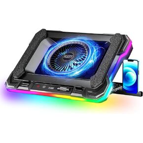 AICHESON Gaming Laptop Cooling Pad with Powerful Cooler Fans, RGB Lighting and Phone Holder for 15-19 inch Laptops and PC Computers