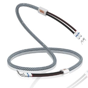Monosaudio 9AWG Audiophile Speaker Cable with Y Spade Blug Pair 5N OFC Red Pure Copper Rhodium Plated Plugs Nylon Braid Speaker Wire with Splitter for Audio,Subwoofers,Amplifier,Turntable(2.5M/8.2Ft)