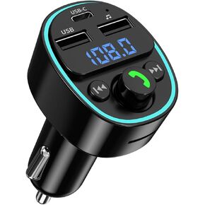 Bluetooth 5.4 FM Transmitter Car Adapter - Car Bluetooth Adapter with Fast Charger，Hi-Fi Audio & Clear Calls,Multiple Safety Protection,7 Colors LED Backlit
