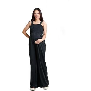 بذلة الأمومة للنساء - Smocked Boho Jumper | وزرة عادية | الحمل المريح وبعد الولادة | أسود