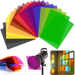 20 Pcs Color Correction Gel Light Filter, Transparency Film Plastic Sheets Colored Overlays Color Lighting Gel Filter, 10 Colors A4 Size