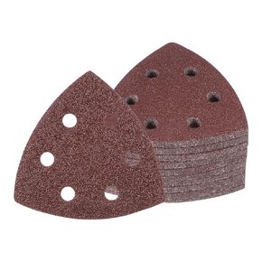 50pcs Mouse Sander Detail Sandpaper - [40 Grit, 3-1/2"] Triangle Hook and Loop Assorted Sanding Pads Sheet for Wood Furniture Polishing Use | 6 Hole, Aluminum Oxide