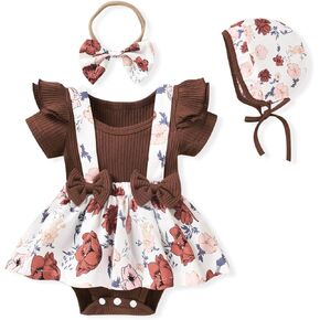 Unutiylo Preemie Newborn Baby Girl Clothes Romper Suspender Dress Summer Outfits Ruffle Short Sleeve Set