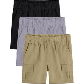OHD 3 Pack Baby Boys Cargo Shorts, Toddler Jogger Shorts Summer Classic Fit Elastic Waist Uniform Shorts with Pockets