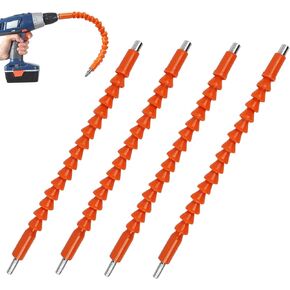 4 Pack Flexible Drill Bit Extension, 11.6 inch Superbit Screwdriver Flexible, Bendable Flexible Drill Bit Extension, Super Bit Flexible Shaft Extension Bits (Orange)