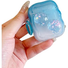 Compatible for AirPods 2nd/1st Generation Case Cute Clear 3D Shell Design Flash Star Soft TPU Protective Shockproof Case for Girls Women-Blue