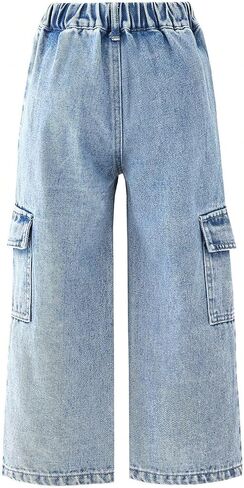 Floerns Toddler Girl's Elastic Waist Flap Pocket Wide Leg Jeans Pants in Saudi Arabia