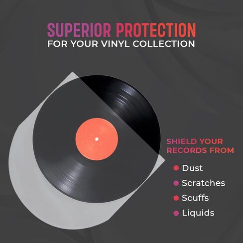 Vinyl Record Sleeves, Vinyl Inner Sleeves for 12-inch LP Albums, 3mm Thickness, Protects from Scratch & Dust, 100 Record Sleeves, Vinyl Album Covers in Saudi Arabia