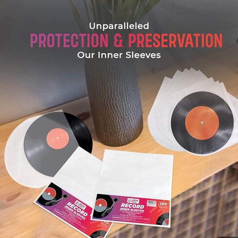 Vinyl Record Sleeves, Vinyl Inner Sleeves for 12-inch LP Albums, 3mm Thickness, Protects from Scratch & Dust, 100 Record Sleeves, Vinyl Album Covers in Saudi Arabia