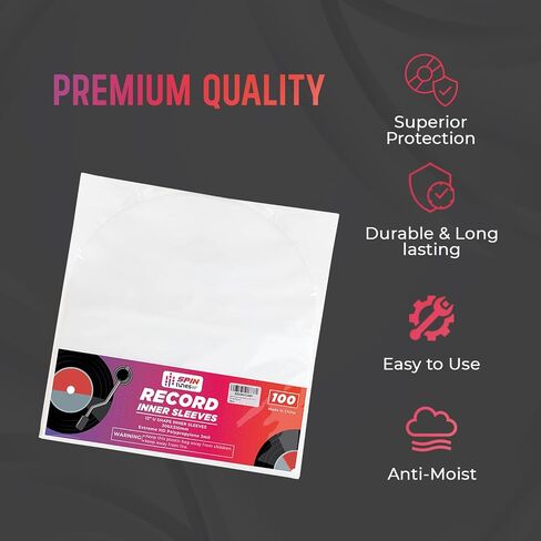 Vinyl Record Sleeves, Vinyl Inner Sleeves for 12-inch LP Albums, 3mm Thickness, Protects from Scratch & Dust, 100 Record Sleeves, Vinyl Album Covers in Saudi Arabia