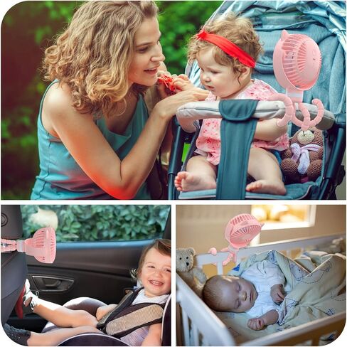 Rechargeable Portable Stroller Fan - Clip on Baby Fan 4000mAh Battery Operated with 4 Speeds, Detachable and 720° Rotatable Flexible Tripod Cooling Fan for Carseat/Crib/Treadmill (New Black) in Saudi Arabia