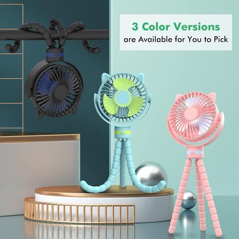 Rechargeable Portable Stroller Fan - Clip on Baby Fan 4000mAh Battery Operated with 4 Speeds, Detachable and 720° Rotatable Flexible Tripod Cooling Fan for Carseat/Crib/Treadmill (New Black) in Saudi Arabia