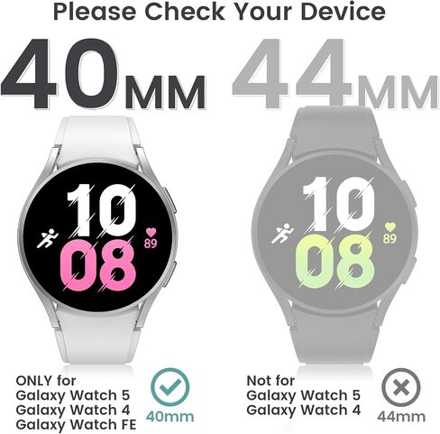 Tensea [2Pack] for Samsung Galaxy Watch FE 2024/5 2022/4 2021 Screen Protector Case 40mm Accessories, Protective Face Cover for 40 mm, Hard Bumper Built-in Tempered Glass Film for Women Men in Saudi Arabia