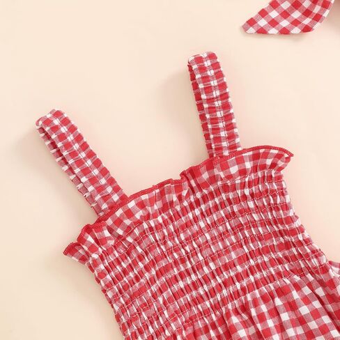 Newborn Baby Girl Romper Summer Sleeveless Smocked Cotton Linen Clothes Outfit with Headband in Saudi Arabia