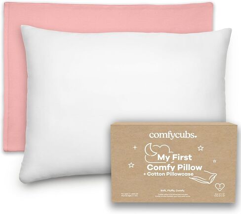 Comfy Cubs Toddler Pillow with Soft Cotton Pillowcase, 13"x18", Blush - Kids Pillow for Sleeping & Travel - Adorable & Comfortable Small Pillow - Kids Travel Pillow with Breathable Microfiber Fill in Saudi Arabia