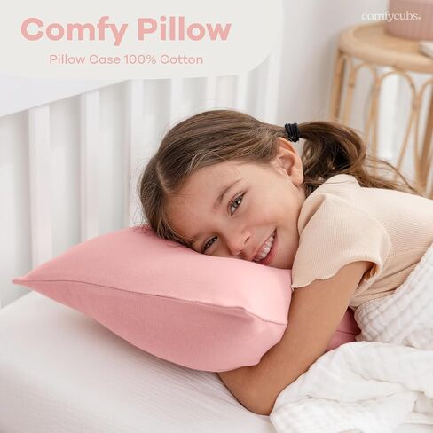 Comfy Cubs Toddler Pillow with Soft Cotton Pillowcase, 13"x18", Blush - Kids Pillow for Sleeping & Travel - Adorable & Comfortable Small Pillow - Kids Travel Pillow with Breathable Microfiber Fill in Saudi Arabia
