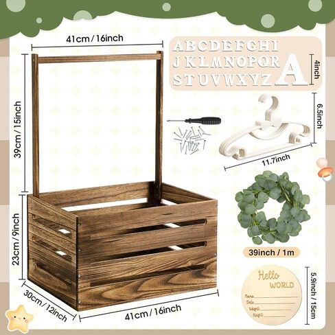 Barydat Wooden Baby Shower Crate Closet Basket with Handle Baby Announcement Sign Garland Hangers Large Letter, Wooden Gift Crate, Letters for Pregnancy New Parent Party(Brown) in Saudi Arabia