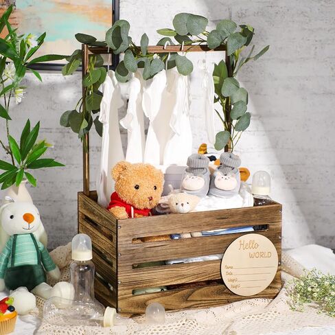 Barydat Wooden Baby Shower Crate Closet Basket with Handle Baby Announcement Sign Garland Hangers Large Letter, Wooden Gift Crate, Letters for Pregnancy New Parent Party(Brown) in Saudi Arabia