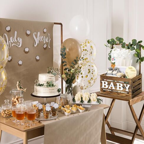 Barydat Wooden Baby Shower Crate Closet Basket with Handle Baby Announcement Sign Garland Hangers Large Letter, Wooden Gift Crate, Letters for Pregnancy New Parent Party(Brown) in Saudi Arabia