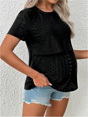 Verdusa Women's Maternity Short Sleeve Nursing Top Hollow Out Casual Pregnancy T Shirt in Saudi Arabia
