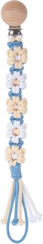 Pacifier Clip for Boys Girls Floral Daisy Macrame Baby Paci Clip Pacifier Holder Leash Boho Wooden Clips Handmade Braided Cotton Binky Clips (1pack:Light Yellow Daisy B) in Saudi Arabia