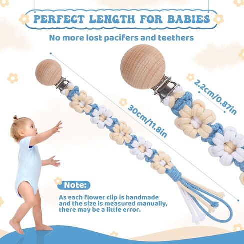 Pacifier Clip for Boys Girls Floral Daisy Macrame Baby Paci Clip Pacifier Holder Leash Boho Wooden Clips Handmade Braided Cotton Binky Clips (1pack:Light Yellow Daisy B) in Saudi Arabia