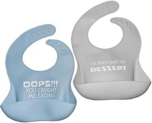 Set of 2 Waterproof Silicone Baby Bibs | Mess-Free Mealtime, Adjustable Buttons, Extra-Wide Pocket | in Saudi Arabia