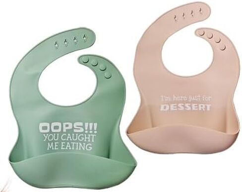 Set of 2 Waterproof Silicone Baby Bibs | Mess-Free Mealtime, Adjustable Buttons, Extra-Wide Pocket | in Saudi Arabia