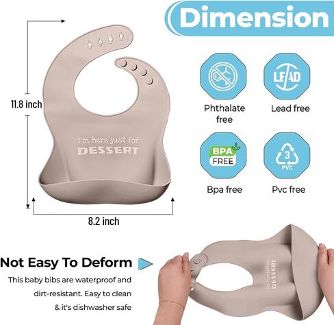 Set of 2 Waterproof Silicone Baby Bibs | Mess-Free Mealtime, Adjustable Buttons, Extra-Wide Pocket | in Saudi Arabia