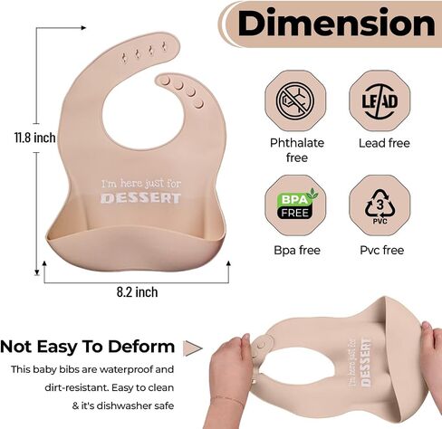 Set of 2 Waterproof Silicone Baby Bibs | Mess-Free Mealtime, Adjustable Buttons, Extra-Wide Pocket | in Saudi Arabia