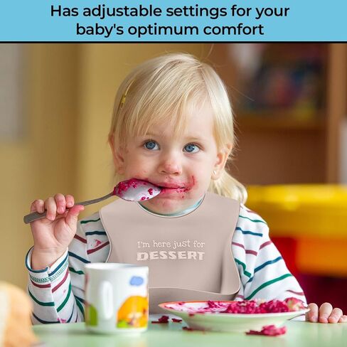 Set of 2 Waterproof Silicone Baby Bibs | Mess-Free Mealtime, Adjustable Buttons, Extra-Wide Pocket | in Saudi Arabia