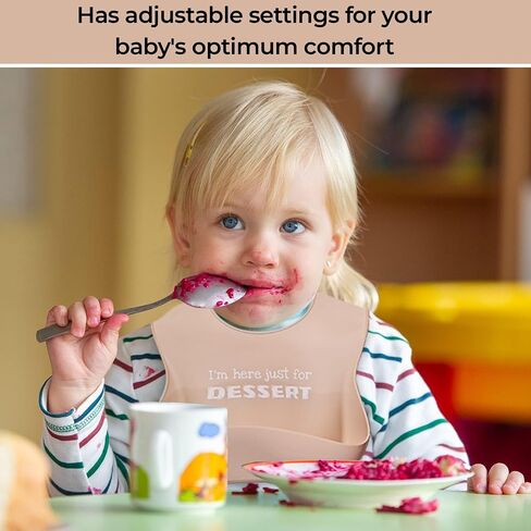 Set of 2 Waterproof Silicone Baby Bibs | Mess-Free Mealtime, Adjustable Buttons, Extra-Wide Pocket | in Saudi Arabia