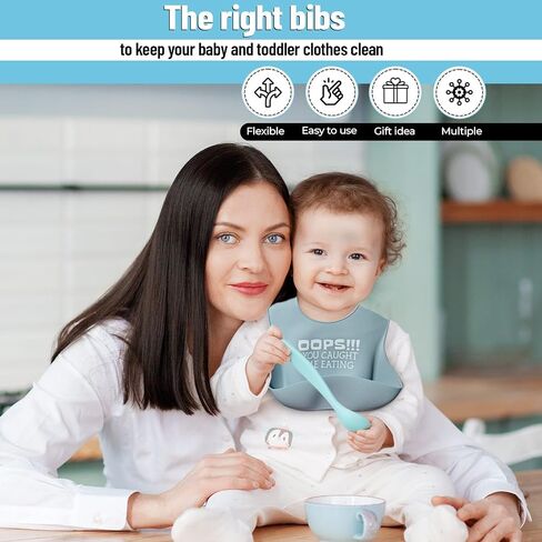 Set of 2 Waterproof Silicone Baby Bibs | Mess-Free Mealtime, Adjustable Buttons, Extra-Wide Pocket | in Saudi Arabia