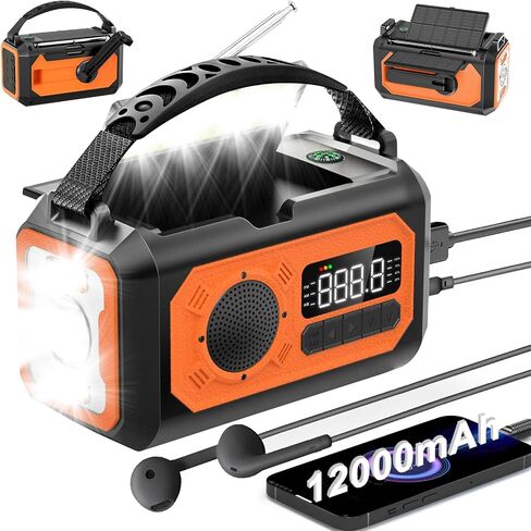 12000mAh Emergency Radio, Portable Weather Alert Radio AM/FM/NOAA, Hand Crank Radio, Solar Radio with Flashlight, Reading Lamp, SOS Alarm, USB Charger, for Home & Outdoor Emergency (Army Green) in Saudi Arabia