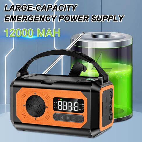 12000mAh Emergency Radio, Portable Weather Alert Radio AM/FM/NOAA, Hand Crank Radio, Solar Radio with Flashlight, Reading Lamp, SOS Alarm, USB Charger, for Home & Outdoor Emergency (Army Green) in Saudi Arabia