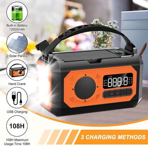 12000mAh Emergency Radio, Portable Weather Alert Radio AM/FM/NOAA, Hand Crank Radio, Solar Radio with Flashlight, Reading Lamp, SOS Alarm, USB Charger, for Home & Outdoor Emergency (Army Green) in Saudi Arabia