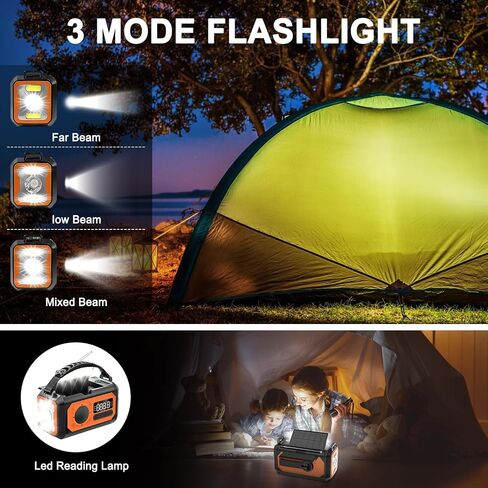 12000mAh Emergency Radio, Portable Weather Alert Radio AM/FM/NOAA, Hand Crank Radio, Solar Radio with Flashlight, Reading Lamp, SOS Alarm, USB Charger, for Home & Outdoor Emergency (Army Green) in Saudi Arabia