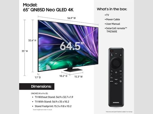 SAMSUNG 55-Inch Class QLED 4K QN85D Series Neo Quantum HDR Smart TV w/Dolby Atmos, Object Tracking Sound Lite, Motion Xcelerator, Real Depth Enhancer Pro, Alexa Built-in (QN55QN85D, 2024 Model) in Saudi Arabia