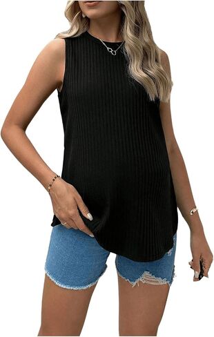 OYOANGLE Women's Maternity Casual Sleeveless Sleep Tee Split T-Shirt Pregnancy Tank Top in Saudi Arabia