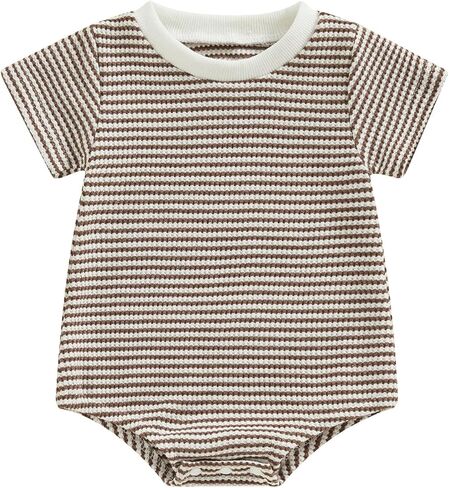 VISGOGO Unisex Baby Boy Girl Striped Romper Waffle Short Sleeve Bubble Oversized Romper Bodysuit Summer Onesie Clothes in Saudi Arabia