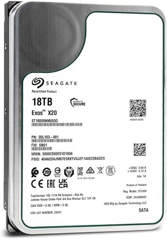 Seagate Exos X20 18TB 7200 RPM 512e SATA 6Gb/s 3.5" Enterprise Hard Drive - ST18000NM003D (Renewed) in Saudi Arabia