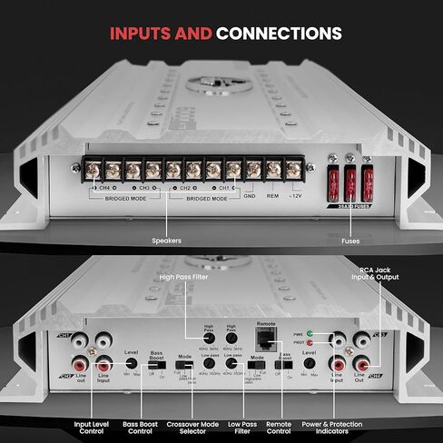 Lanzar Premium Car Audio، مضخم صوت السيارة، مضخم صوت استريو السيارة، 5000 واط، 4 قنوات، مضخم Mosfet، مدخل RCA، التحكم في مضخم الصوت، مضخم الطاقة، مؤشر LED، إلكترونيات السيارة (VIBE442N.6) in Kuwait